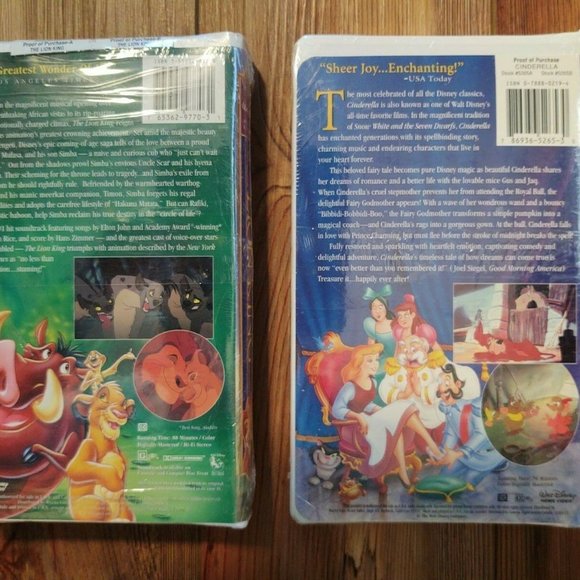 2 Disney VHS Movies CINDERELLA & LION KING - New/Sealed - Picture 2 of 2